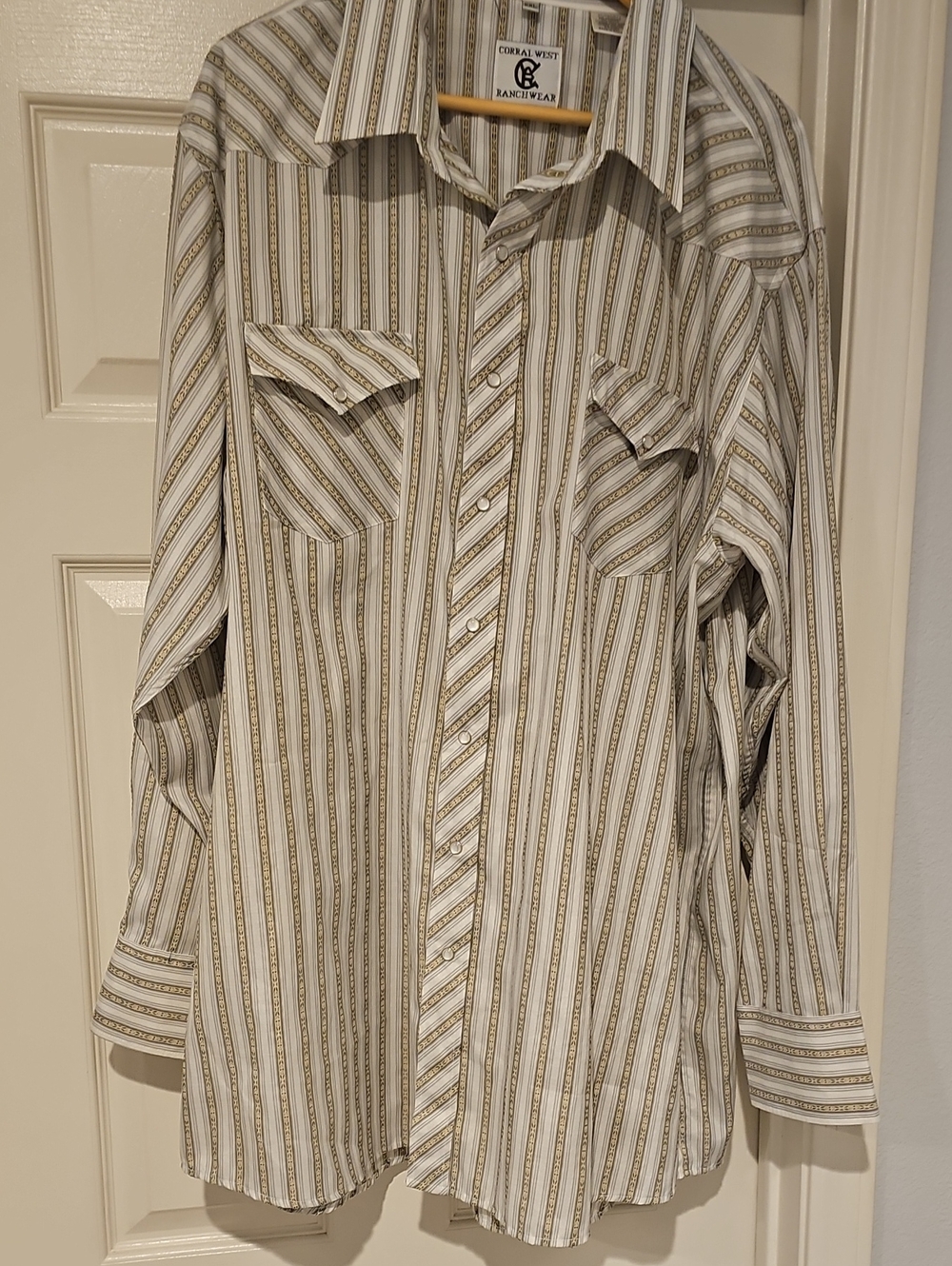 Corral West Men's Striped Brown White Western Shirt Pearl Snap XXL 2xl